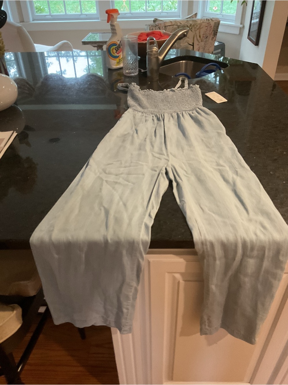 Dear John Light Blue Wide-Leg Jumpsuit with Shirred Bodice